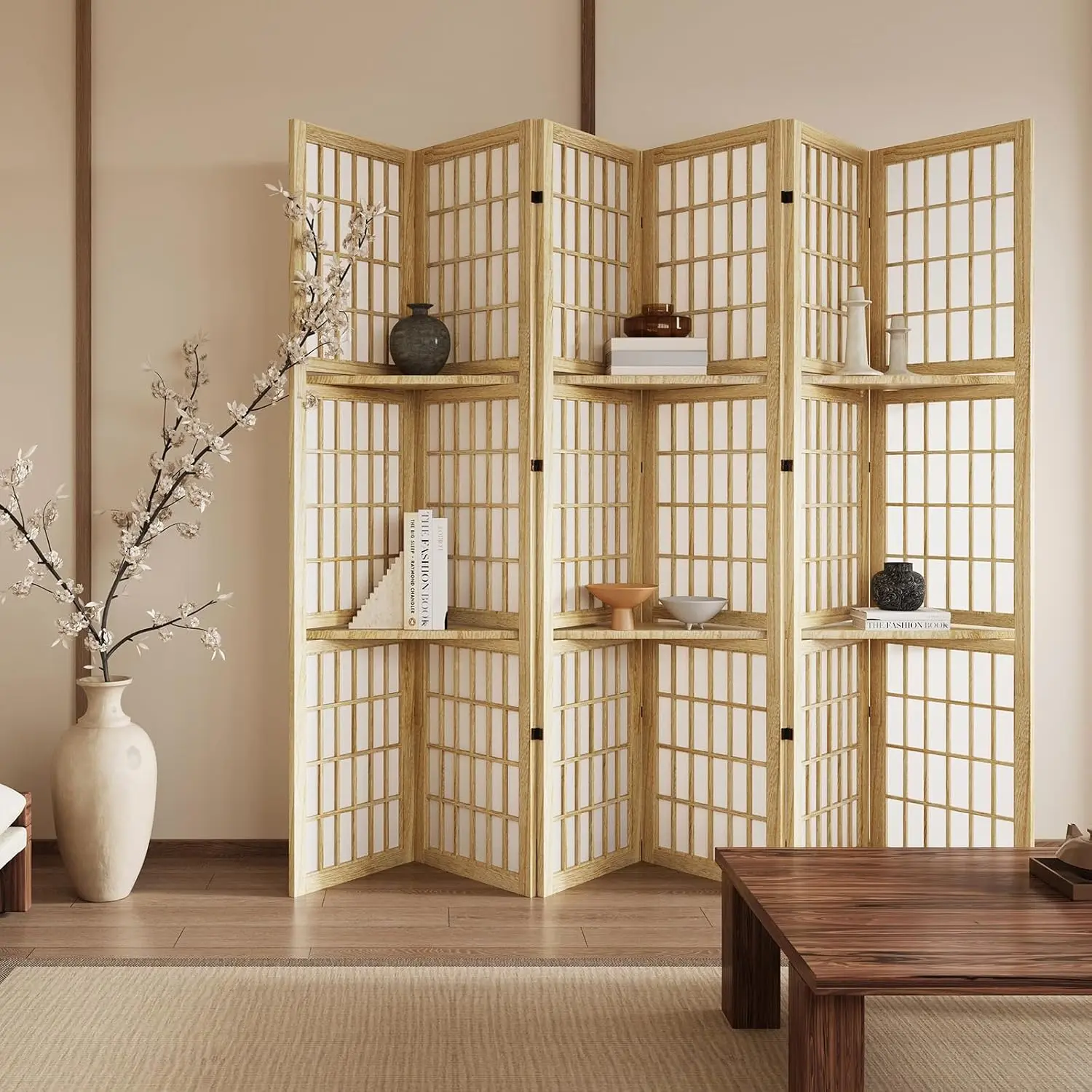 Shoji Screen Divider - 5.6FT Six Panel Foldable Portable Room