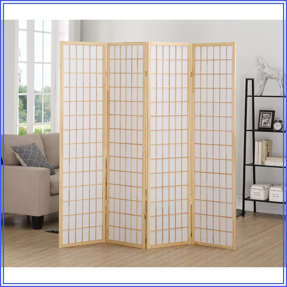 Shoji Screen Divider - 4-Panel Shoji Room Divider Screen, Natural