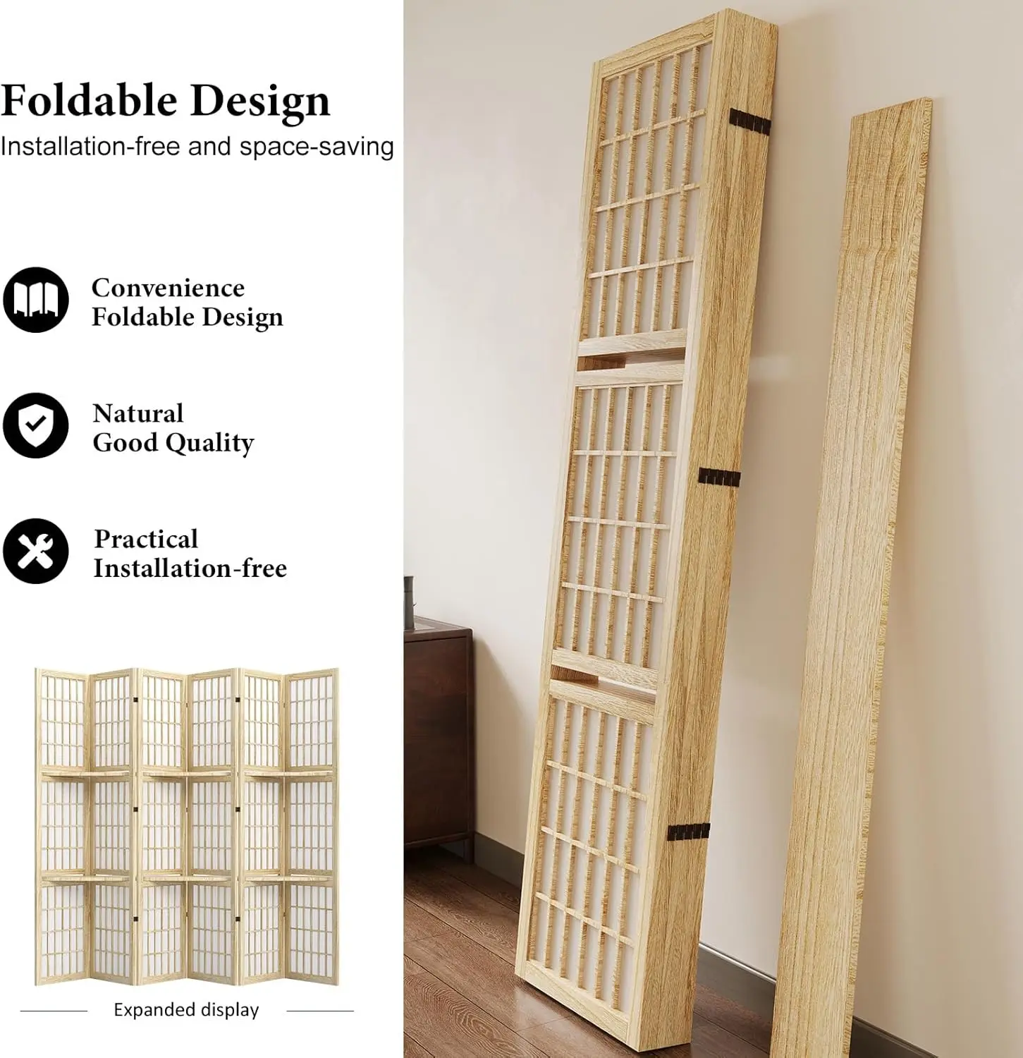 5.6FT Six Panel Foldable Porta - Shoji Screen Divider บทวิจารณ์และราคา