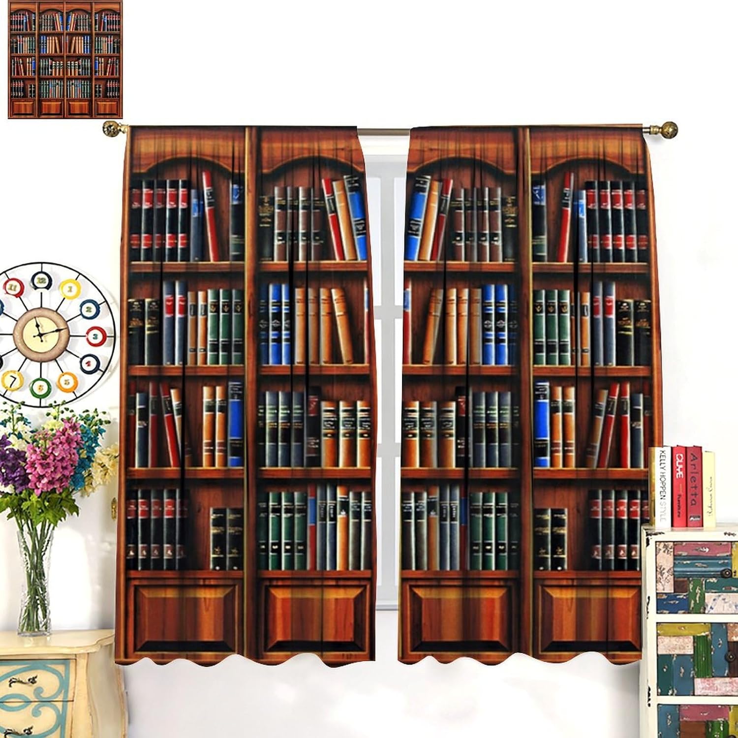 Retro Bookcase Curtains,Vintag - Japanese Lifestyle Books บทวิจารณ์และราคา