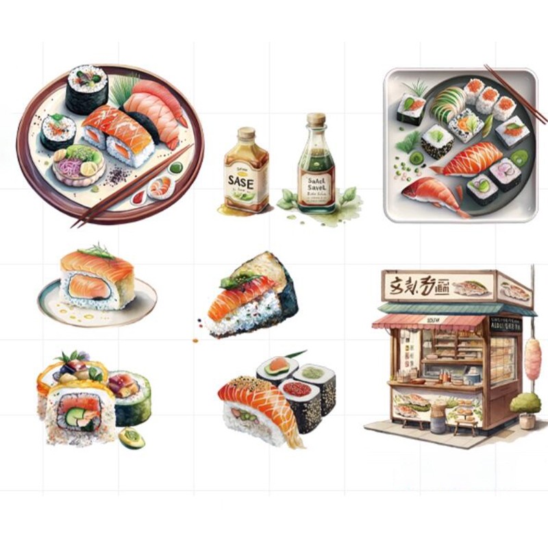 Japanese Food Sushi Sticker 3D - Japanese Lifestyle And Food บทวิจารณ์และราคา